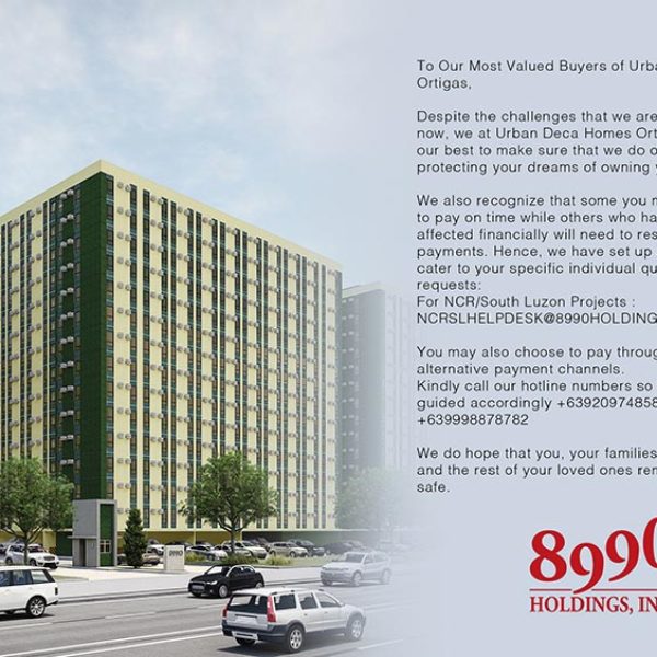 To Our Most Valued Buyers of Urban Deca Homes Ortigas
